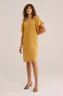 Wehkamp WE Fashion zomerjurk oker met linnen aanbieding
