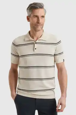 Wehkamp Vanguard regular gestreepte polo met linnen beige aanbieding