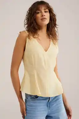 Wehkamp WE Fashion peplum top lichtgeel aanbieding
