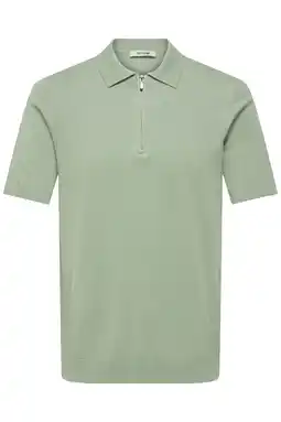 Wehkamp ONLY & SONS regular polo fijn gebreid groen aanbieding