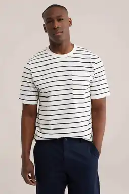 Wehkamp WE Fashion relaxed gestreepte T-shirt met linnen wit aanbieding