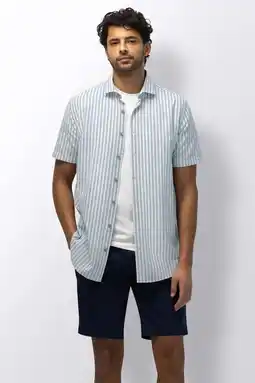 Wehkamp State of Art regular gestreept casual overhemd met linnen blauw aanbieding