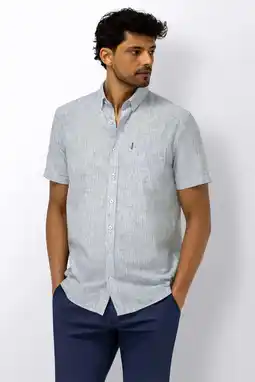 Wehkamp State of Art regular casual overhemd met linnen lichtblauw aanbieding