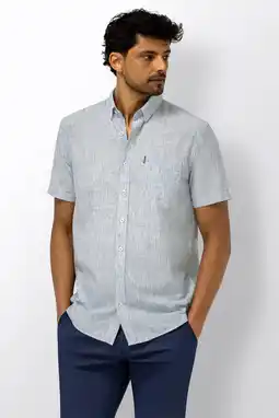 Wehkamp State of Art regular casual overhemd met linnen lichtblauw aanbieding