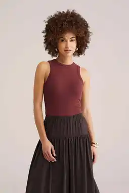 Wehkamp WE Fashion haltertop rib gebreid donkerrood aanbieding