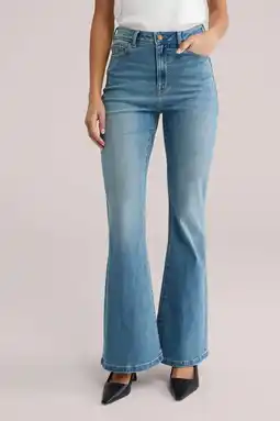 Wehkamp WE Fashion Blue Ridge highwaist flared jeans light blue denim aanbieding