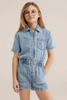 Wehkamp WE Fashion Blue Ridge Straight playsuit light blue denim aanbieding