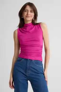 Wehkamp Anytime jersey top met gedrapeerd detail fuchsia aanbieding