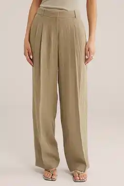 Wehkamp WE Fashion broek met wide leg en riemlussen beige aanbieding