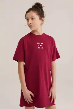 Wehkamp WE Fashion T-shirtjurk korte jurk met backprint donkerrood aanbieding
