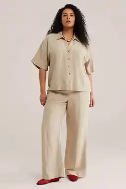 Wehkamp WE Fashion Curve wide leg regularwaist broek beige aanbieding
