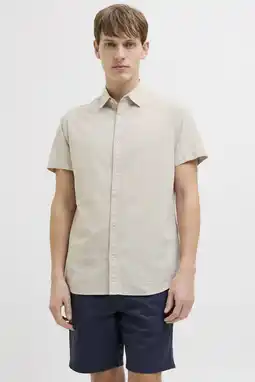 Wehkamp JJ REBEL comfort casual overhemd met linnen beige aanbieding