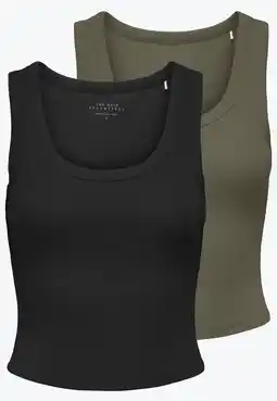 Wehkamp ONLY mouwloze cropped tank top zwart/groen (set van 2) aanbieding