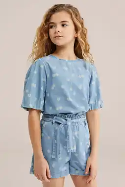 Wehkamp WE Fashion Blue Ridge denim gebloemde blousetop light blue denim aanbieding