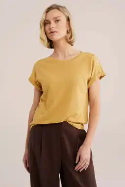 Wehkamp WE Fashion T-shirt met linnen oker aanbieding