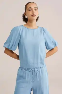 Wehkamp WE Fashion Blue Ridge top light blue denim aanbieding