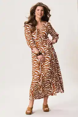 Wehkamp Miss Etam zomerjurk met zebraprint camel aanbieding