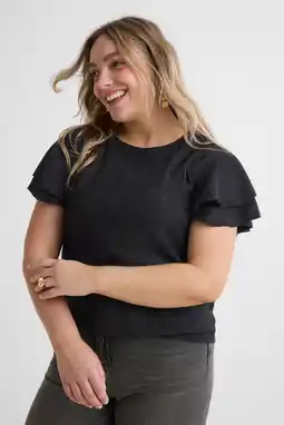 Wehkamp GREAT LOOKS broderie top met ruches zwart aanbieding