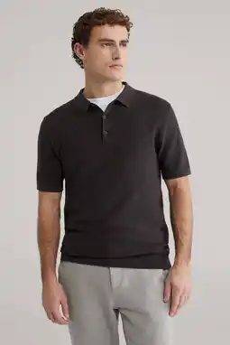 Wehkamp WE Fashion regular polo met ingebreid patroon bruin aanbieding