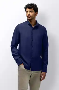 Wehkamp State of Art regular casual overhemd met linnen donkerblauw aanbieding