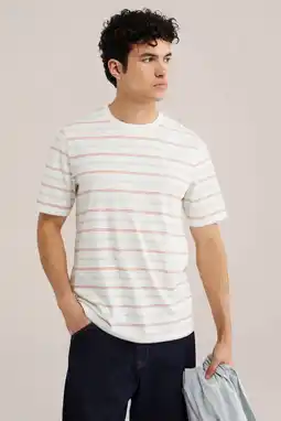 Wehkamp WE Fashion regular fit gestreept T-shirt - ecru aanbieding