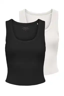 Wehkamp ONLY mouwloze cropped tank top zwart/ecru (set van 2) aanbieding