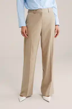 Wehkamp WE Fashion straight regularwaist broek met krijtstreep zand aanbieding