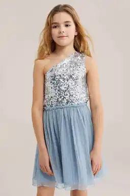 Wehkamp WE Fashion one shoulder jurk met pailletten zilver aanbieding