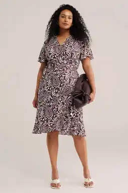 Wehkamp WE Fashion Curve wikkel-/overslagjurk bruin aanbieding