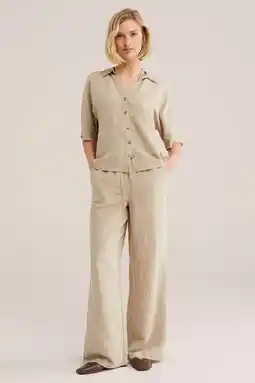 Wehkamp WE Fashion wide leg regularwaist broek beige aanbieding