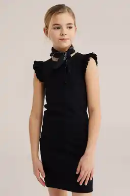 Wehkamp WE Fashion midi jurk rib gebreid zwart aanbieding