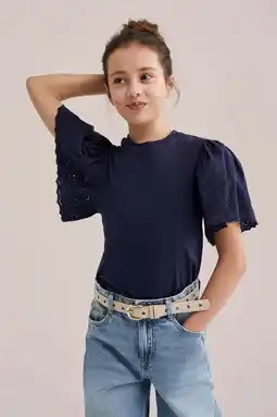 Wehkamp WE Fashion T-shirt donkerblauw broderie aanbieding