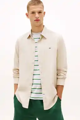 Wehkamp Tommy Jeans regular casual overhemd met linnen ecru aanbieding