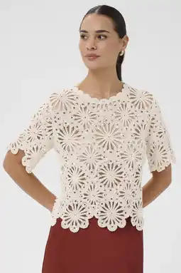Wehkamp Kaffe top crochet ecru aanbieding