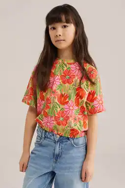Wehkamp WE Fashion gebloemde T-shirt oranje aanbieding