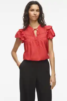 Wehkamp VILA broderie top met ruches - rood aanbieding