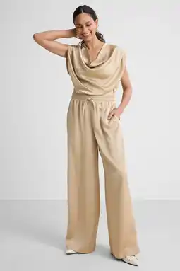 Wehkamp Ruby wide leg satijnen broek beige aanbieding