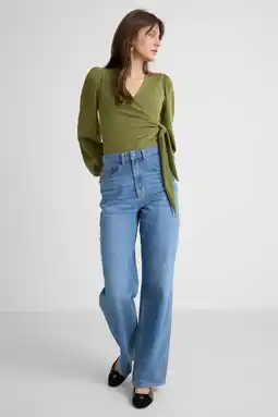 Wehkamp Anytime high waist loose wide leg jeans light blue aanbieding