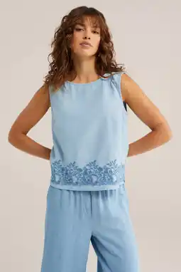 Wehkamp WE Fashion Blue Ridge top broderie light blue denim aanbieding