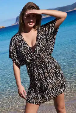 Wehkamp BEACHWAVE crinkle strandtuniek zwart/beige aanbieding