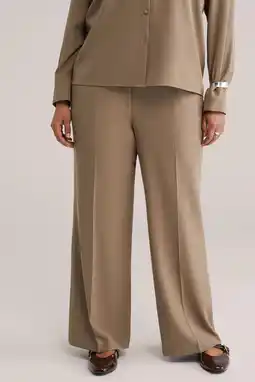 Wehkamp WE Fashion Curve denim wide leg highwaist pantalon beige aanbieding