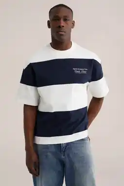 Wehkamp WE Fashion boxy gestreept T-shirt donkerblauw aanbieding