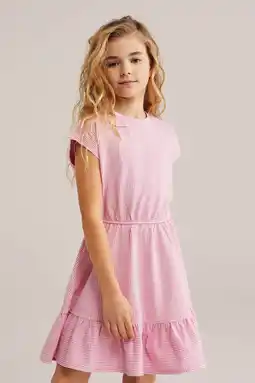 Wehkamp WE Fashion gestreepte korte jurk roze aanbieding