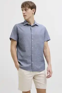 Wehkamp JJ REBEL comfort casual overhemd met linnen blauw aanbieding