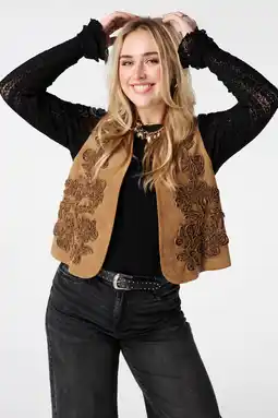 Wehkamp MS Mode gebloemde gilet cognac aanbieding