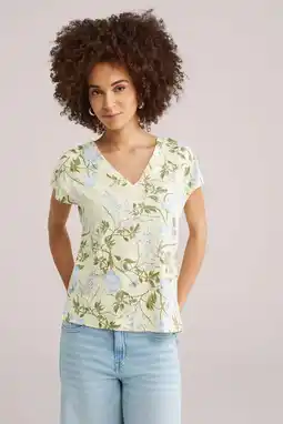 Wehkamp WE Fashion gebloemde T-shirt lichtgeel aanbieding