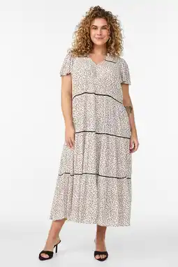 Wehkamp Zizzi midi jurk met stippen ecru aanbieding
