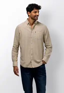 Wehkamp State of Art regular gestreepte casual overhemd met linnen beige aanbieding