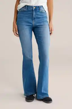 Wehkamp WE Fashion Blue Ridge highwaist flared jeans medium blue denim aanbieding