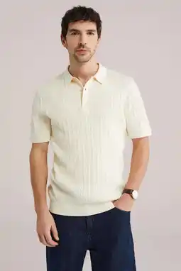 Wehkamp WE Fashion regular polo met kabels ecru aanbieding